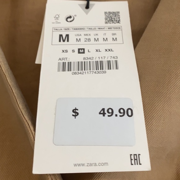 SOLD NWT Zara Tan Mini Belted Button Up Dress - Picture 4 of 6